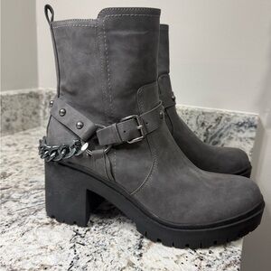 Nine West Gray Heeled Boots with Chain Accent